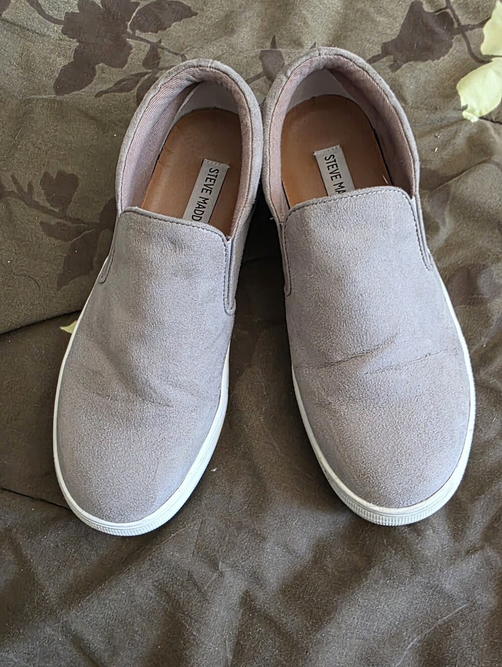Steve Madden Taupe Suede Slip-On Sneakers with White Soles